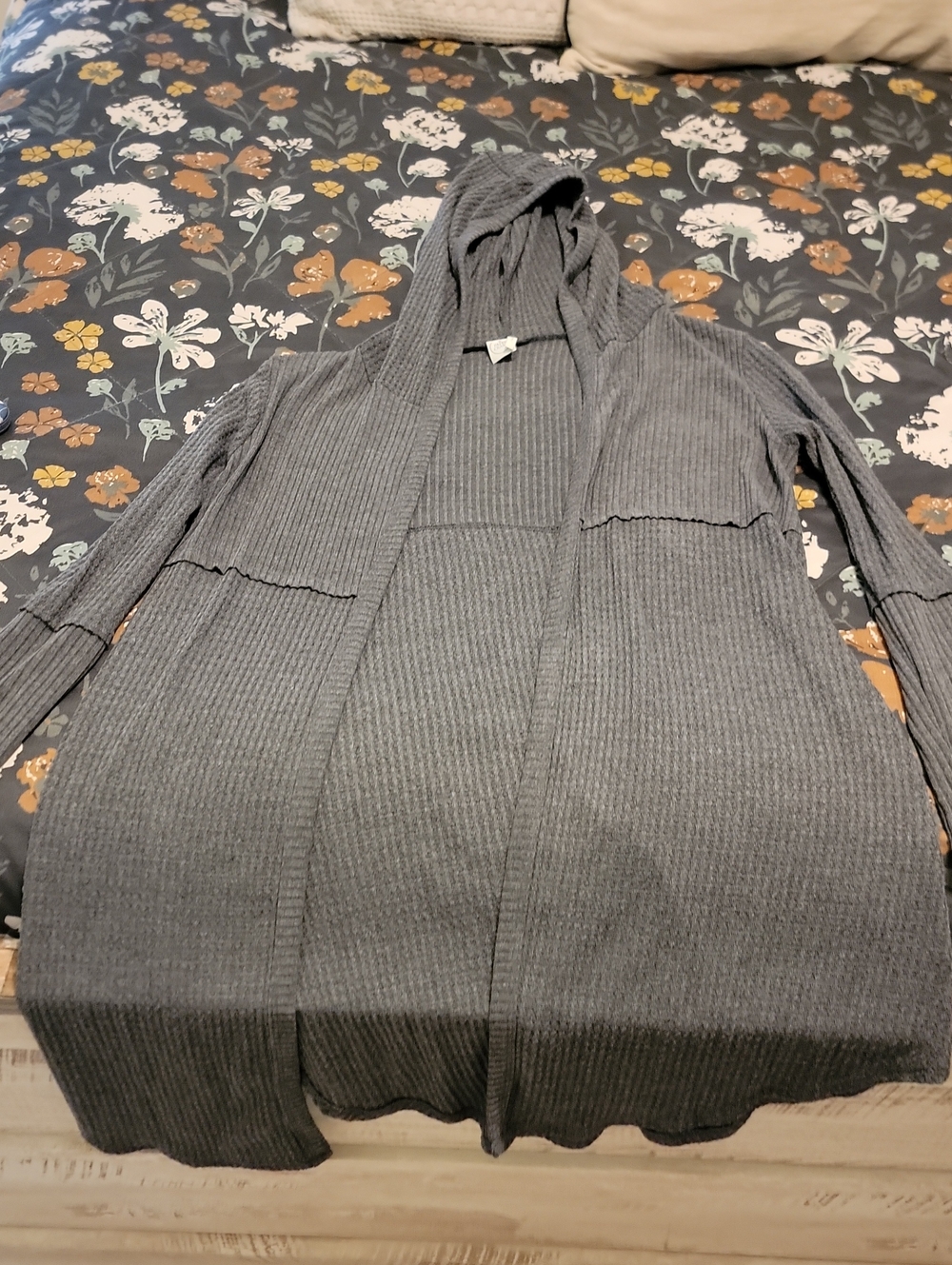 Paper Crane Gray Hooded Ribbed Open Cardigan